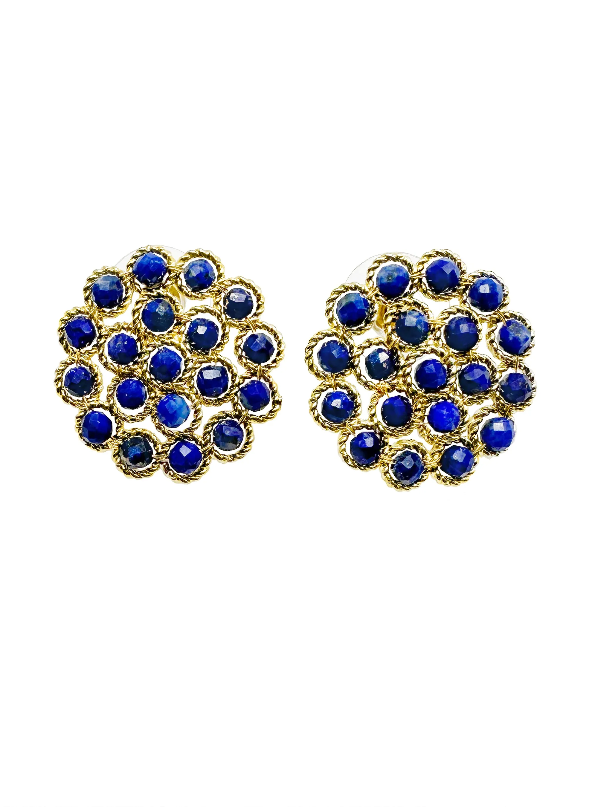 Simple Round Lapis Stud Earrings KE008