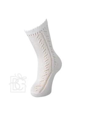 White Knee High Openwork Scottish Yarn Socks