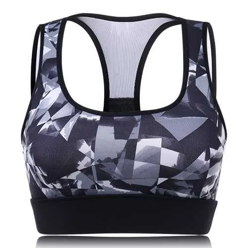 Women Shockproof Wireless Sport Bra Geometric Printed Breathable Yoga Vest Underwear