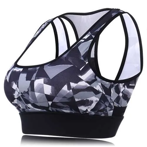 Women Shockproof Wireless Sport Bra Geometric Printed Breathable Yoga Vest Underwear