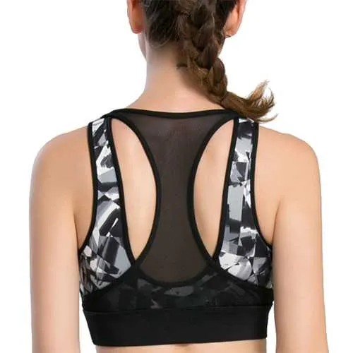 Women Shockproof Wireless Sport Bra Geometric Printed Breathable Yoga Vest Underwear