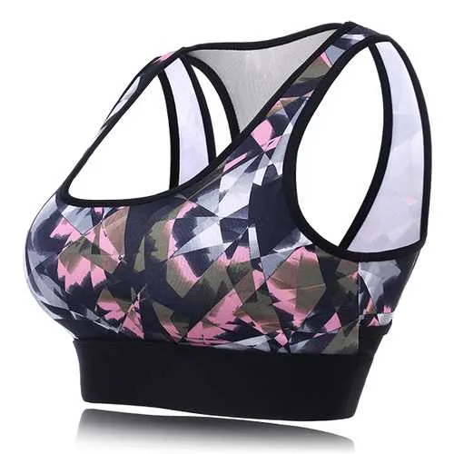 Women Shockproof Wireless Sport Bra Geometric Printed Breathable Yoga Vest Underwear